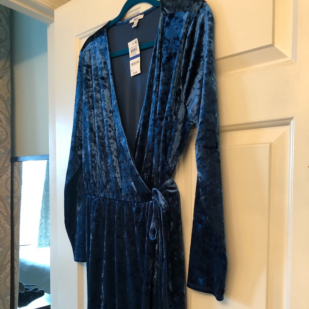 Long sleeve, blue crush velvet knee length dress